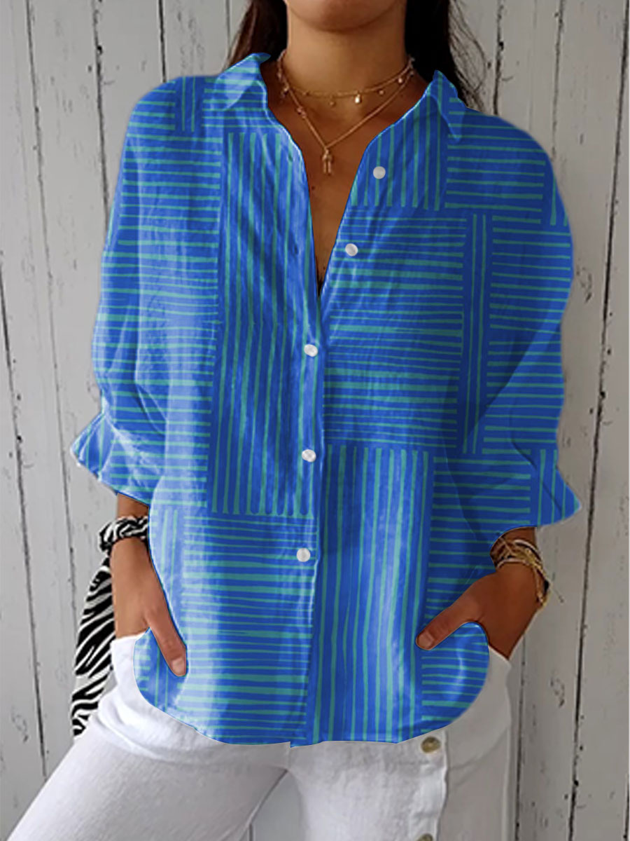 Feline azure stripe blouse in Blue, front view