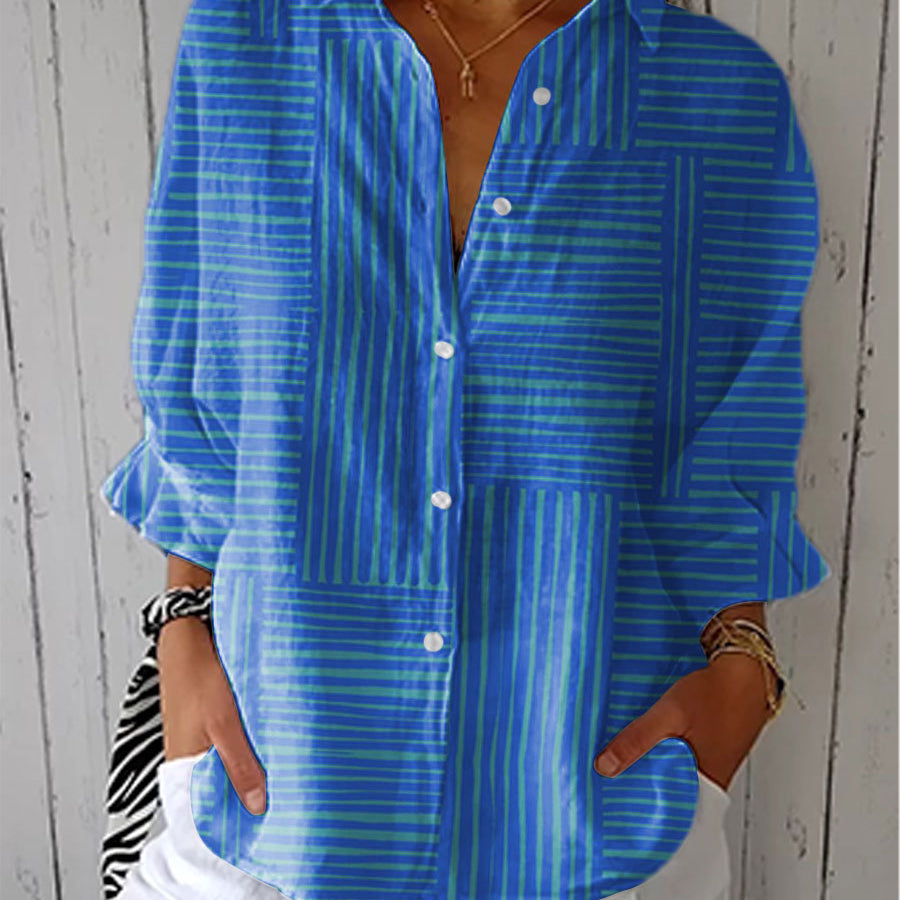 Feline azure stripe blouse in Blue, front view