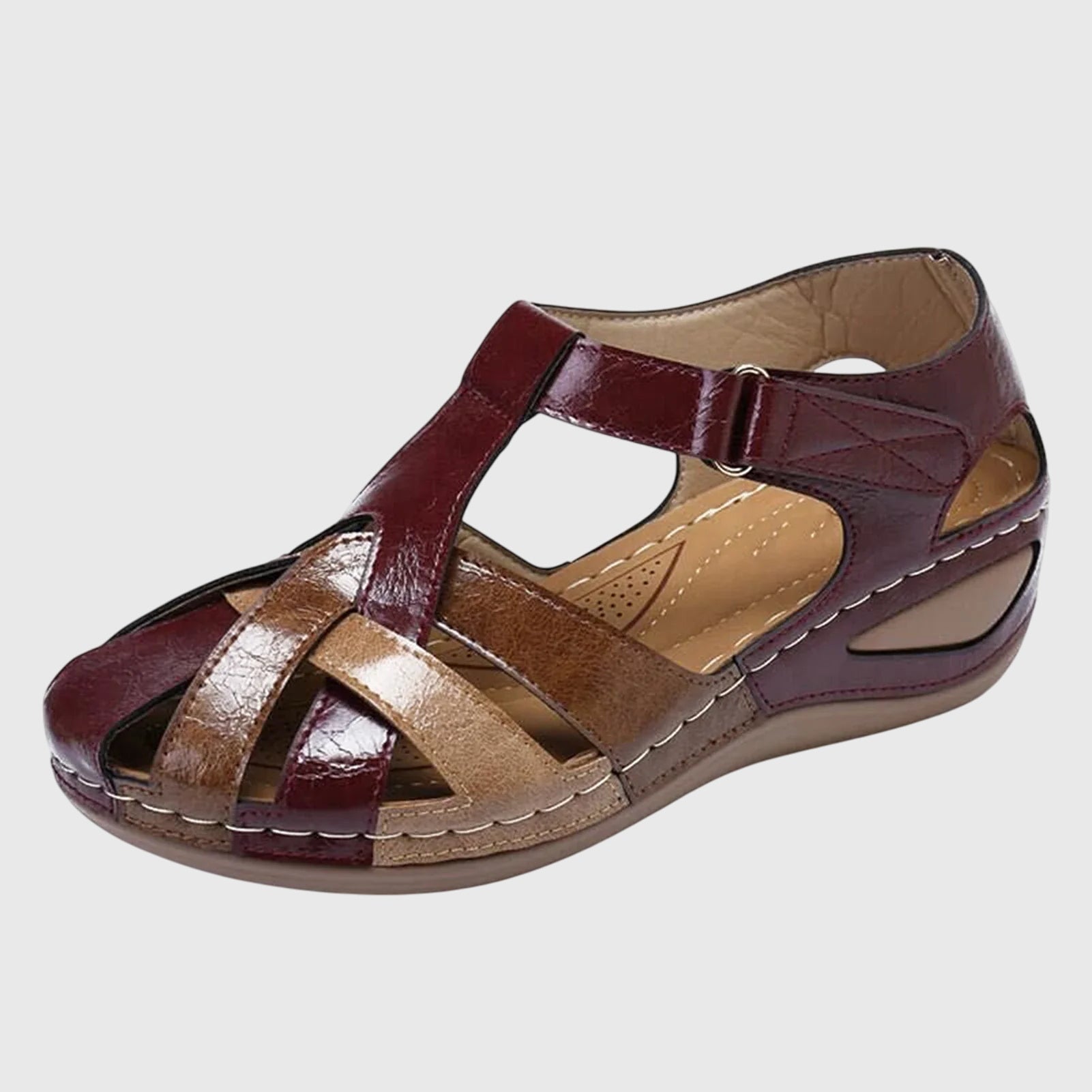 Lorelei orthopaedic wedge sandals in Burgundy, view 3