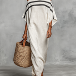 Minimalist off shoulder linen maxi dress in White, front view