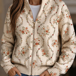 Danielle cream trailing floral zip-up cardigan, front view