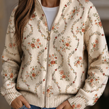 Danielle cream trailing floral zip-up cardigan, front view