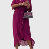 Bethany V neck belted midi dress, view 8