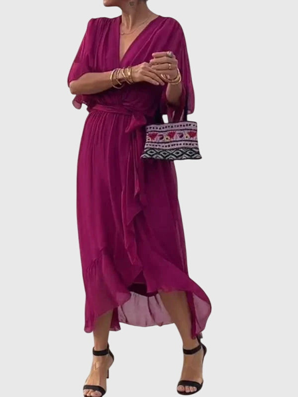 Bethany V neck belted midi dress, view 8
