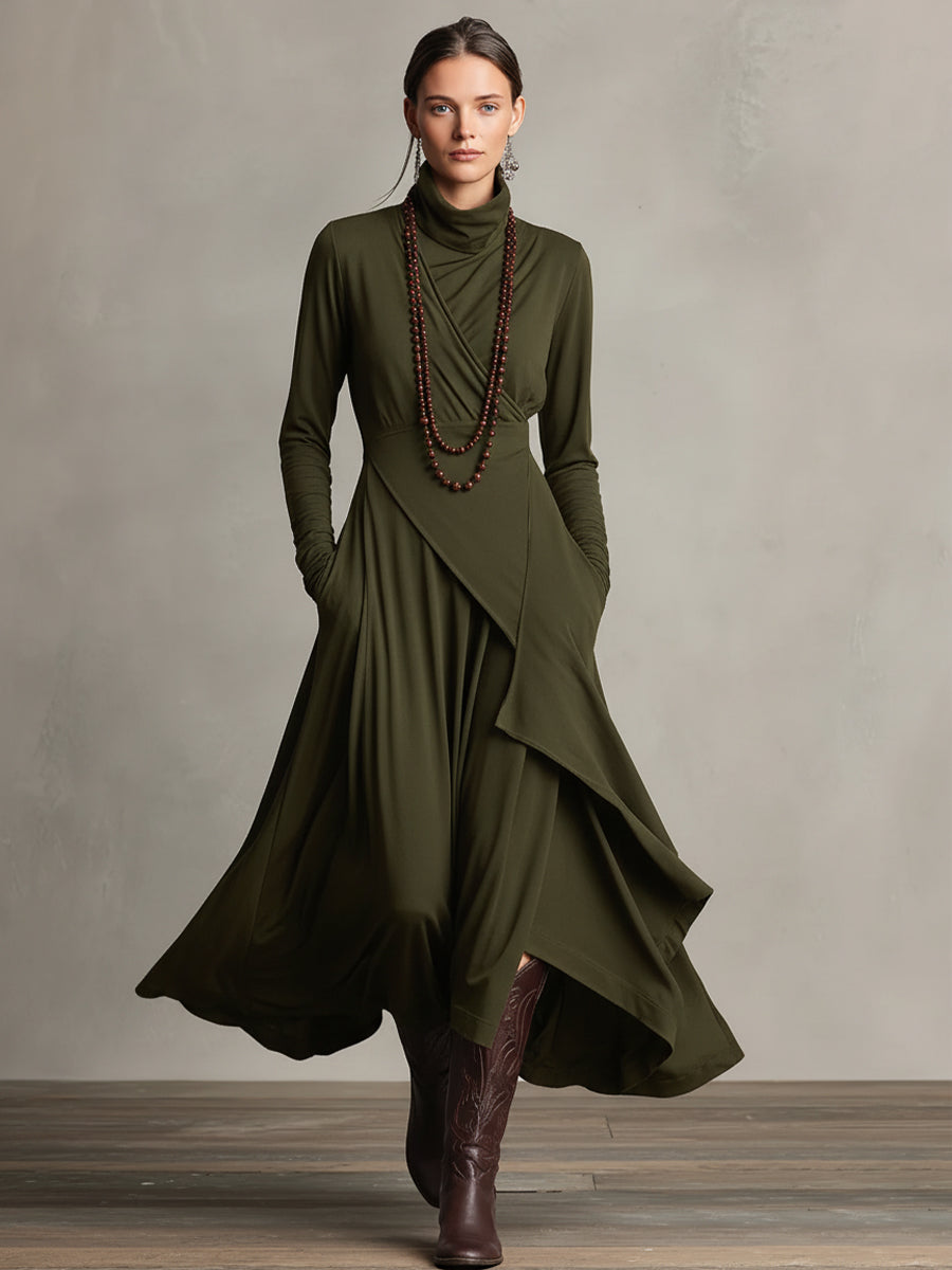 Natalie draped turtleneck knit dress, view 9