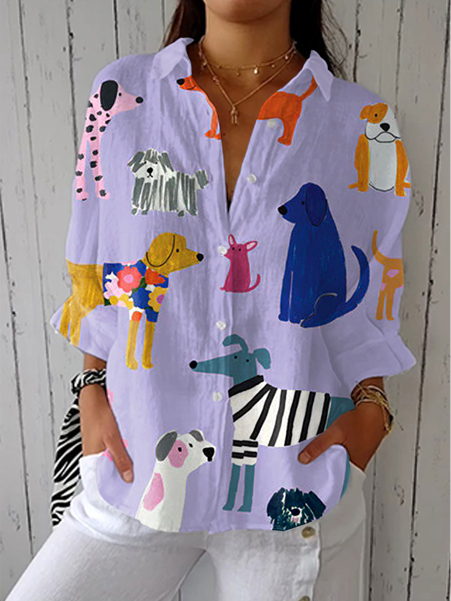 Florence playful dogs print blouse in Multicolour, front view