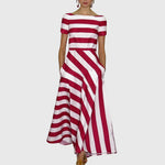 Carly Striped Midi Dress in Red, front view