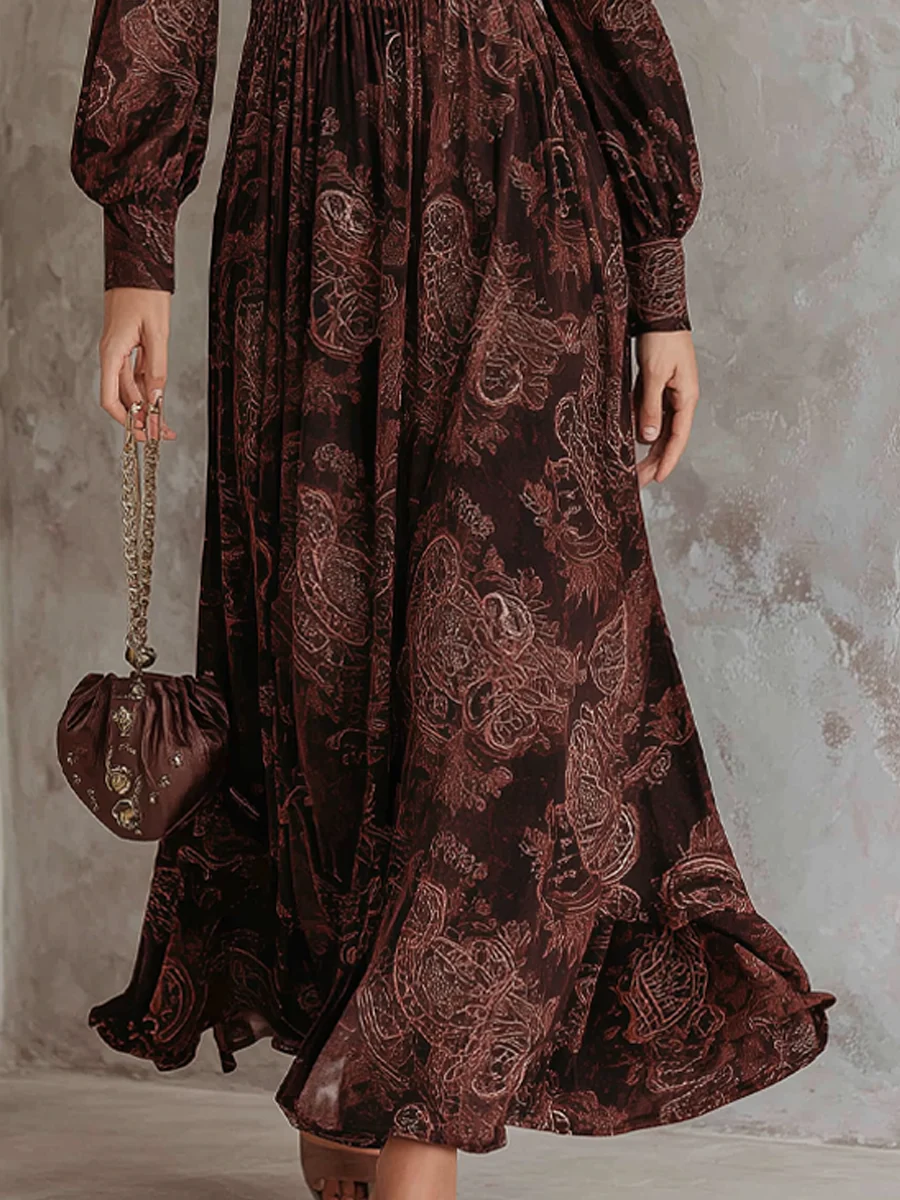 Marlene paisley zip neck midi dress, view 3