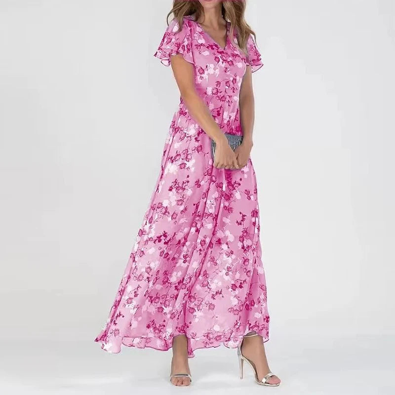 Victoria elegant floral V neck maxi dress in Pink, view 4