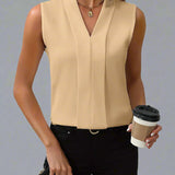 Rome sleeveless V-neck blouse in Apricot, view 5