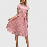 Allyzhea polka dot belted midi dress in Pink, view 4