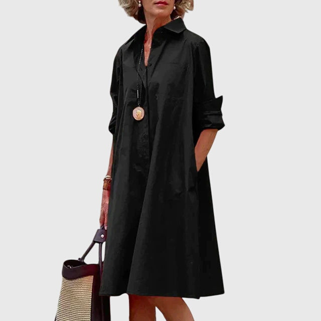 Paige relaxed shirt dress with pockets in Black, view 2