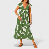 Valery lightweight V neck midi dress in Green, view 2