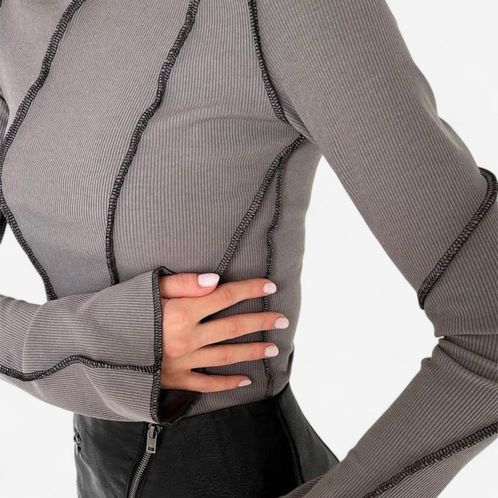 Imona long sleeve top in Grey, front view