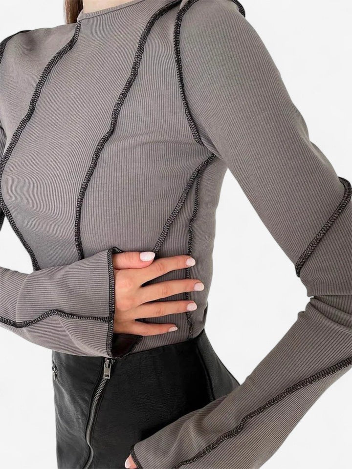 Imona long sleeve top in Grey, front view