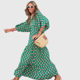 Sarah boho maxi dress in Green-Pink, front view
