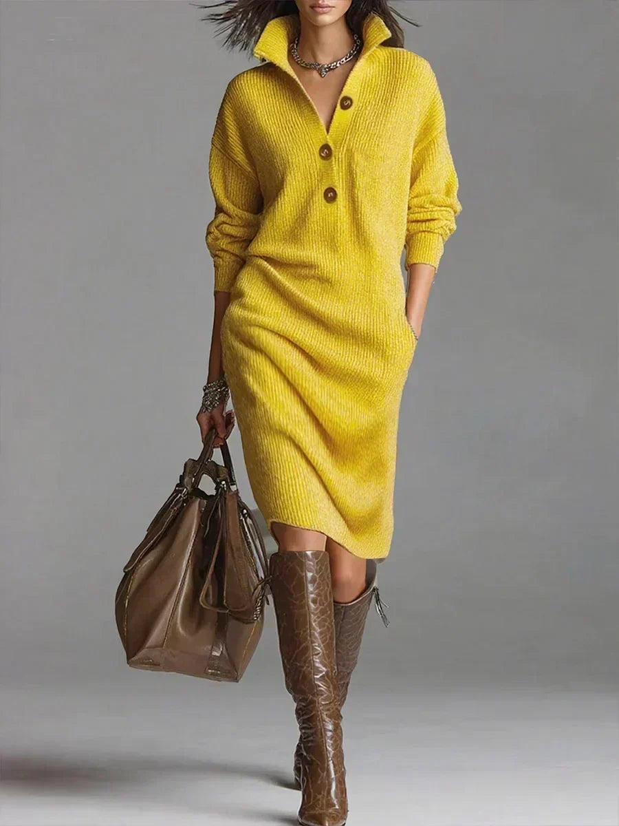 Janice ribbed knit jumper dress in Yellow, view 3