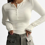 Klarina long sleeve top in Beige/White, front view