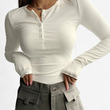 Klarina long sleeve top in Beige/White, front view
