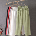 Classic cotton linen trousers with elasticated waist, view 3