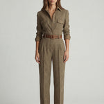 Celia checked utility jumpsuit in Brown, front view