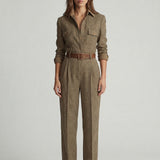 Celia checked utility jumpsuit in Brown, front view