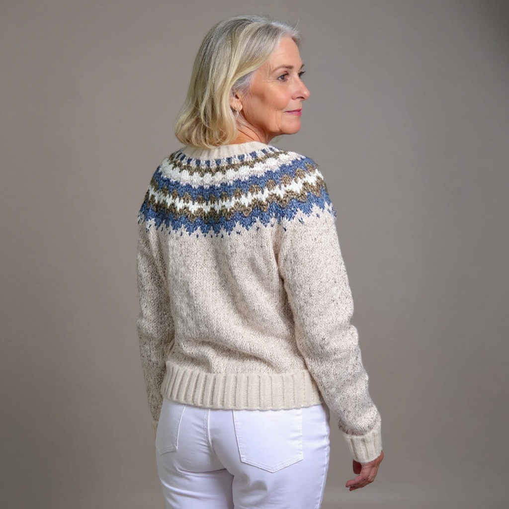 Penny oatmeal and blue Icelandic cardigan, view 2