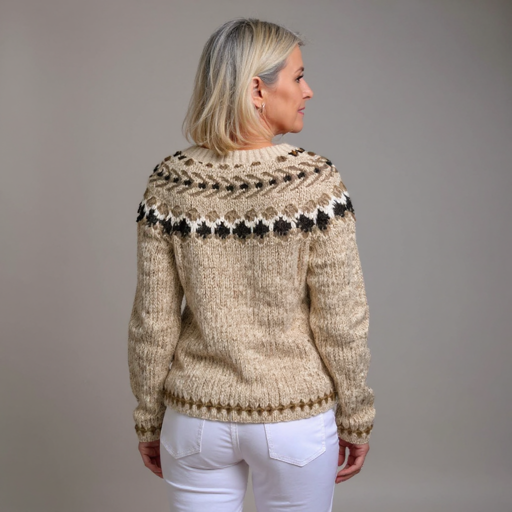 Aubrey cream and chocolate Icelandic cardigan, view 2