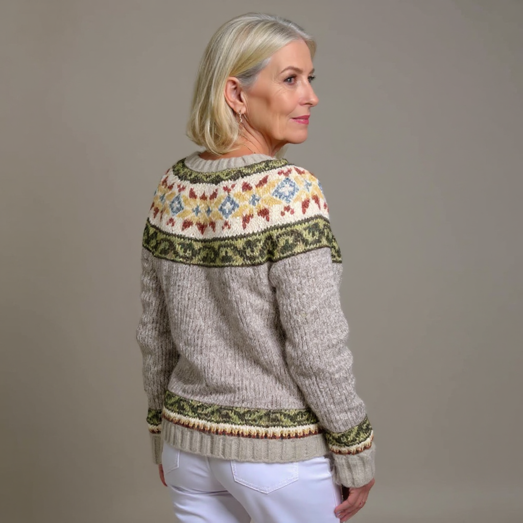 Autumn cream and sage Icelandic cardigan, view 2