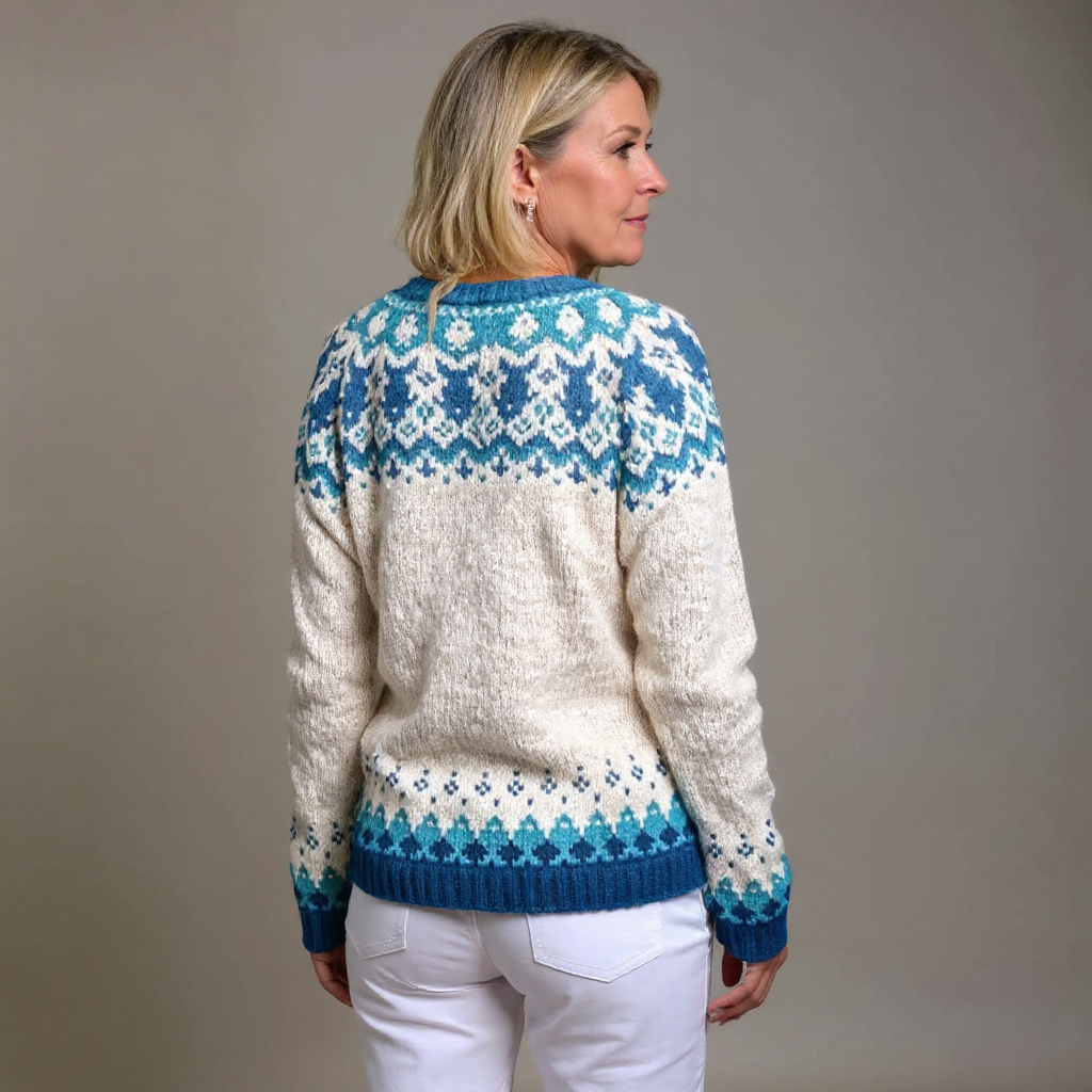 Maeve cream and blue Icelandic cardigan, view 2