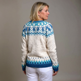 Maeve cream and blue Icelandic cardigan, view 2