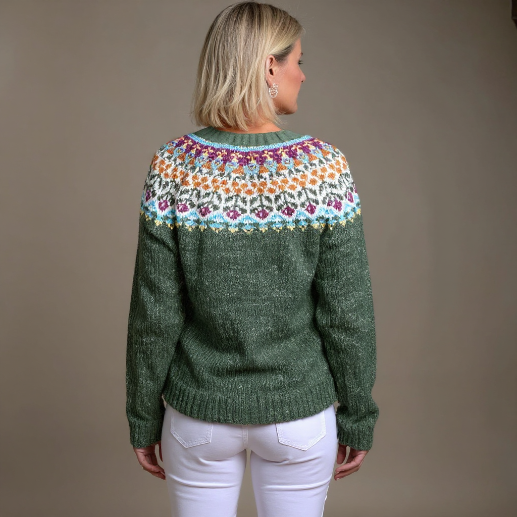 Ella green floral Icelandic cardigan, view 2