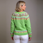 Ruby lime green floral Icelandic cardigan, view 2