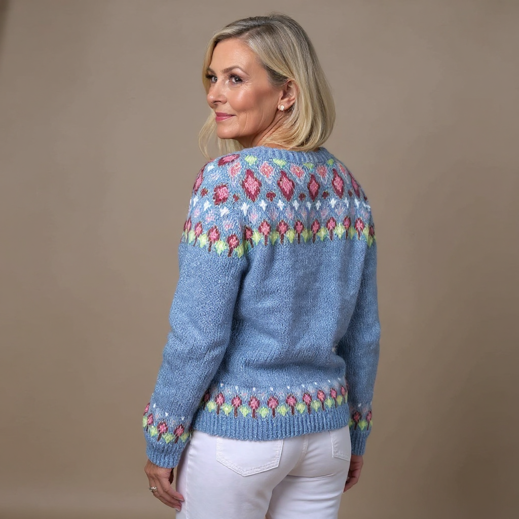 Quinn pale blue floral Icelandic cardigan, view 2