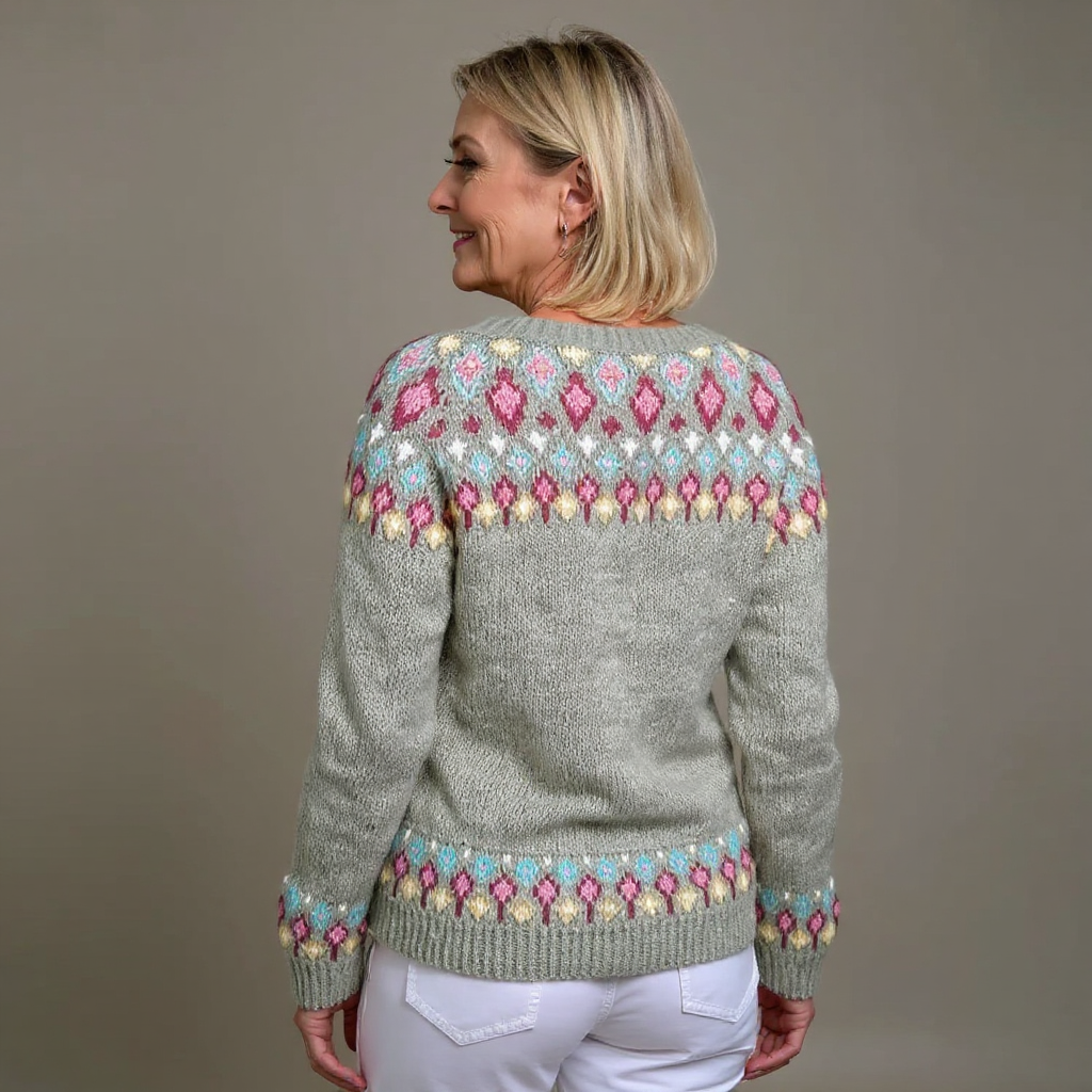 Madeline sage green floral Icelandic cardigan, view 2