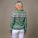 Delia green and burgundy Icelandic cardigan, view 2