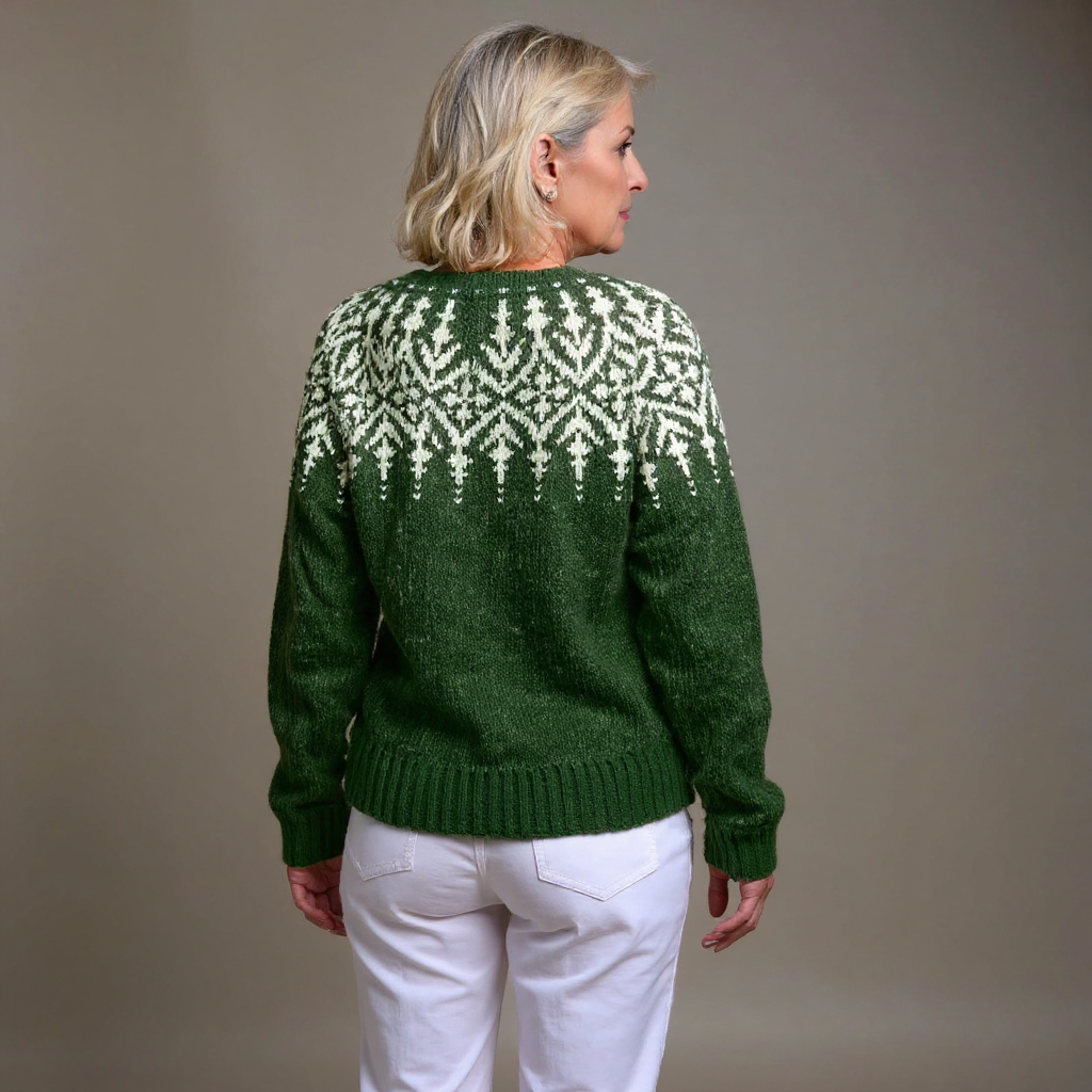 Brianna forest green snowflake Icelandic cardigan, view 2