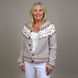 Maya oatmeal and rust Icelandic cardigan, front view