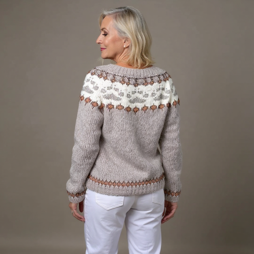 Maya oatmeal and rust Icelandic cardigan, view 2