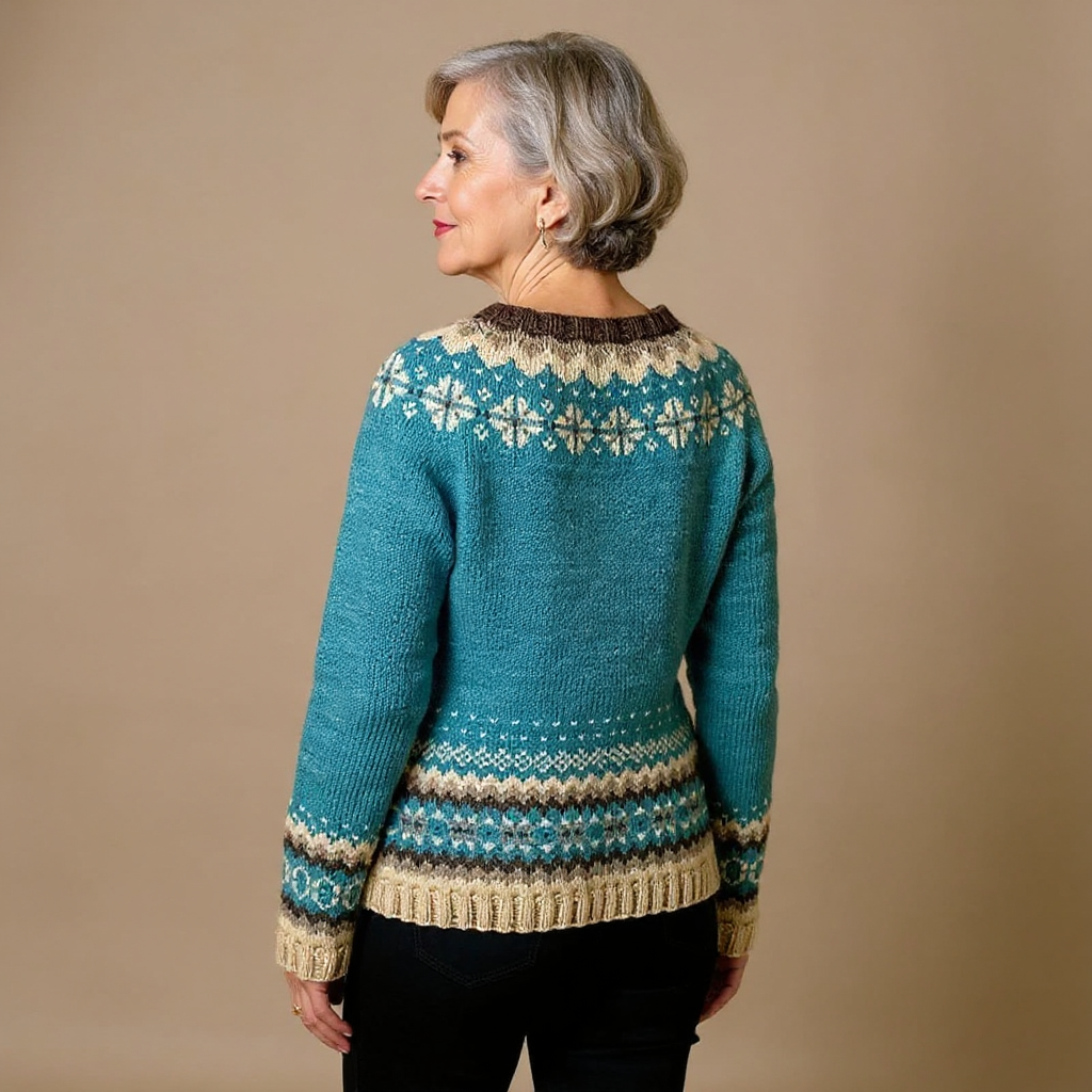 Amelia teal Fair Isle Icelandic cardigan, view 4
