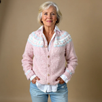 Selena soft pink Icelandic cardigan, front view