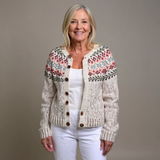 Adeline oatmeal floral Icelandic cardigan, front view