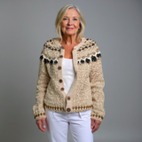 Aubrey cream and chocolate Icelandic cardigan, front view