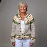 Autumn cream and sage Icelandic cardigan, front view