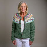 Ella green floral Icelandic cardigan, front view