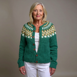 Nina emerald green Icelandic cardigan, front view