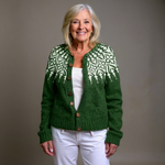 Brianna forest green snowflake Icelandic cardigan, front view