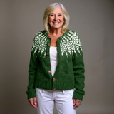 Brianna forest green snowflake Icelandic cardigan, front view