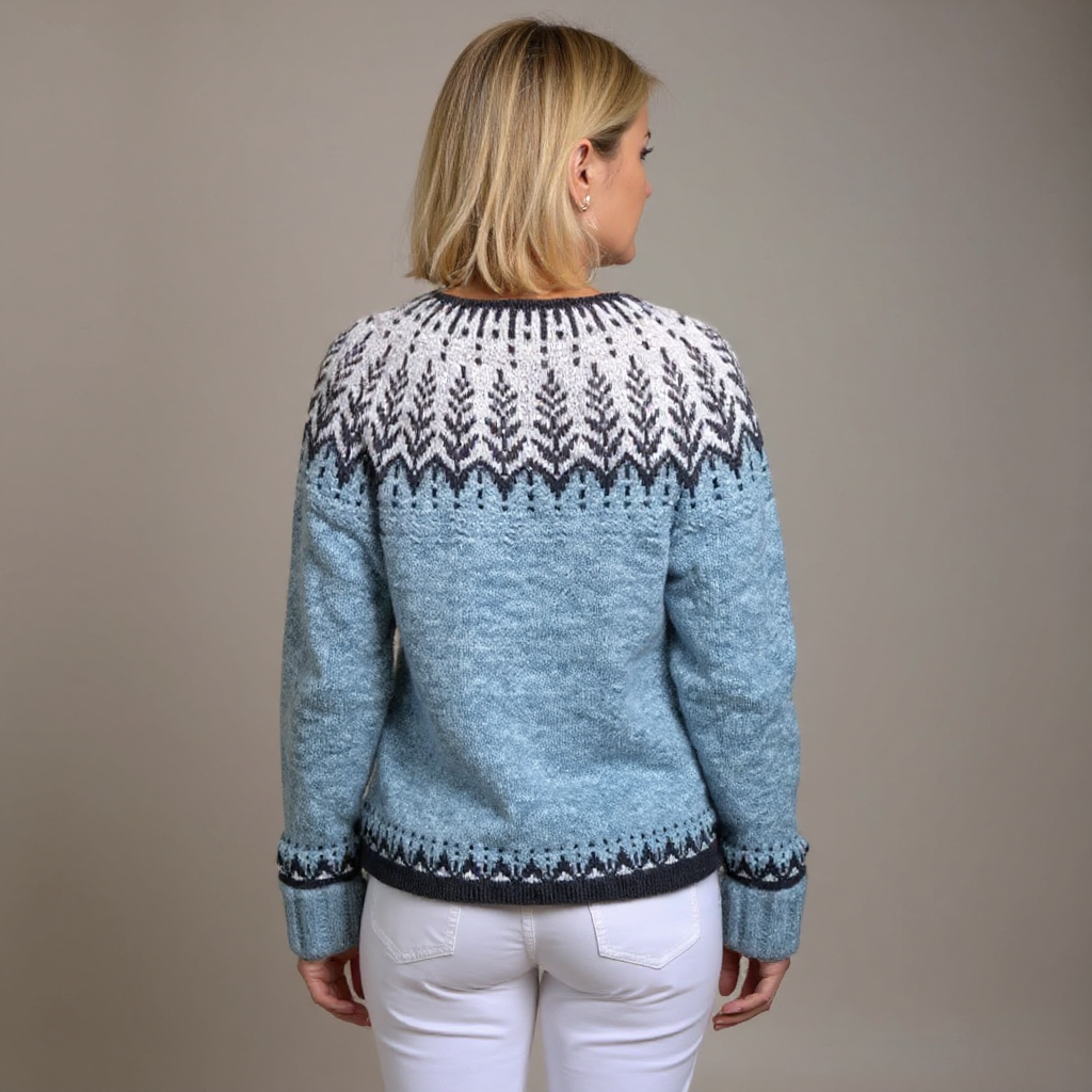 Mira pale blue snowflake Icelandic cardigan, view 2