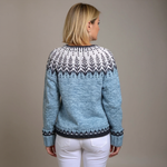 Mira pale blue snowflake Icelandic cardigan, view 2